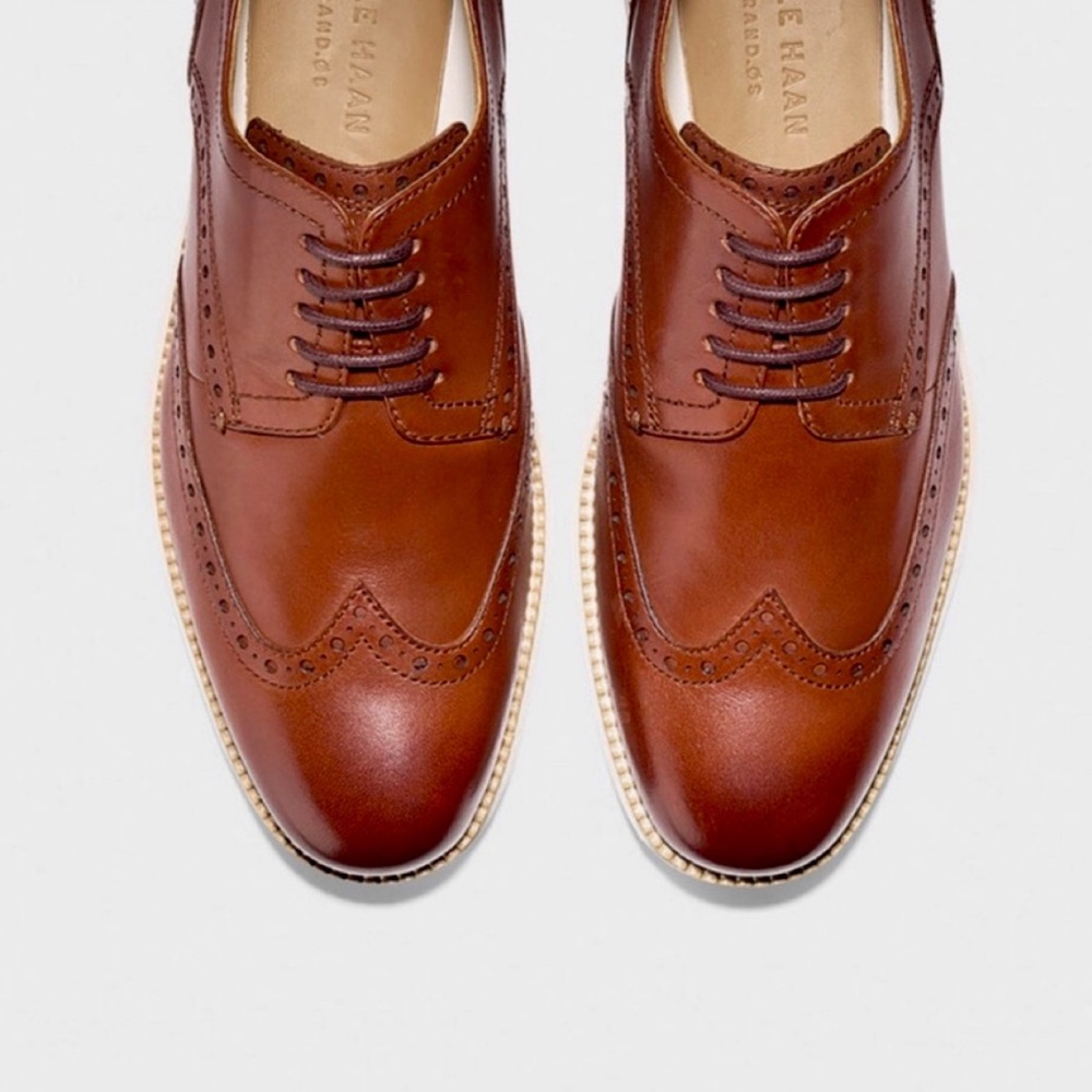 Cole Haan Original Grand Wingtip Oxford Shoes In Woodbury/Ivory NWT - Picture 3 of 13